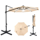 10 FT Cantilever Patio Umbrella with Solar LED Lights 360° Rotation by LJGDeals