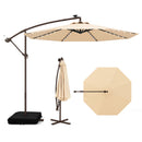 10 Feet Cantilever Umbrella with 32 LED Lights and Solar Panel Batteries-Beige