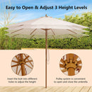 10 Feet Patio Umbrella with 8 Wooden Ribs and 3 Adjustable Heights-Beige