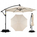 10 Feet Solar Offset Hanging Umbrella with Base and 32 LED Lights