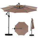 10 Feet Solar Offset Hanging Umbrella with Base and LED Lights-Beige by DirectDeals