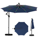 10 Feet Solar Offset Hanging Umbrella with Base and LED Lights-Beige by DirectDeals