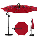 10 Feet Solar Offset Hanging Umbrella with Base and LED Lights-Beige by DirectDeals