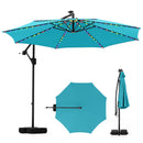 10 Feet Solar Offset Hanging Umbrella with Base and LED Lights-Beige by DirectDeals
