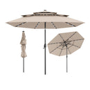 10 Feet Solar Patio Umbrella with 32 LED Lights 3-Tier Vented Top-Gray by DirectDeals