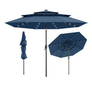 10 Feet Solar Patio Umbrella with 32 LED Lights 3-Tier Vented Top-Gray by DirectDeals