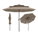 10 Feet Solar Patio Umbrella with 32 LED Lights 3-Tier Vented Top-Gray by DirectDeals