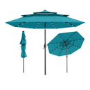 10 Feet Solar Patio Umbrella with 32 LED Lights 3-Tier Vented Top-Gray by DirectDeals