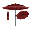 10 Feet Solar Patio Umbrella with 32 LED Lights 3-Tier Vented Top-Gray by DirectDeals