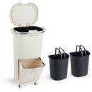 10 Gallon Kitchen Trash Can Double-Layer with Lid and 2 Removable Buckets-Beige by LJGDeals