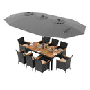 10 Piece Outdoor Dining Set with 15 Feet Double-Sided Twin Umbrella