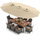 10 Pieces Patio Wicker Dining Set with 15 Feet Double-Sided Patio Umbrella-Turquoise by DirectDeals