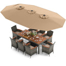 10 Pieces Patio Wicker Dining Set with 15 Feet Double-Sided Patio Umbrella-Turquoise by DirectDeals