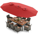 10 Pieces Patio Wicker Dining Set with 15 Feet Double-Sided Patio Umbrella-Turquoise by DirectDeals