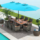 10 Pieces Patio Wicker Dining Set with 15 Feet Double-Sided Patio Umbrella-Turquoise