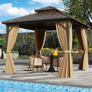 10 X 10 Feet Hardtop Gazebo with Netting and Curtain for Patio Backyard-Coffee by LJGDeals