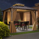 10 X 10 Feet Hardtop Gazebo with Netting and Curtain for Patio Backyard-Coffee by LJGDeals