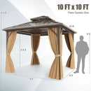 10 X 10 Feet Hardtop Gazebo with Netting and Curtain for Patio Backyard-Coffee by LJGDeals