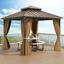 10 X 10 Feet Hardtop Gazebo with Netting and Curtain for Patio Backyard-Coffee by LJGDeals