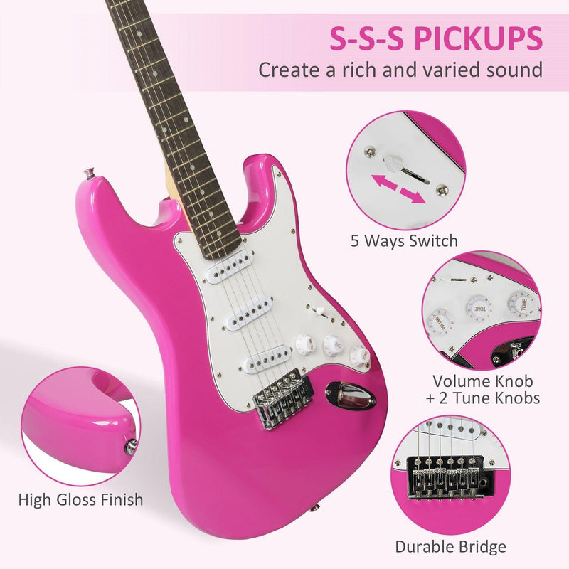 Entry Level Electric Guitar Set, 39.5" Teenage Electric Guitar w/ 10W Amplifier, Carrier Bag, Tuner, Strings, Picks, Cable, Pink