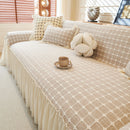 Grid Textured Sofa Cover with Sheer Ruffle Skirt, Pet-Friendly Sofa Throw Slipcover