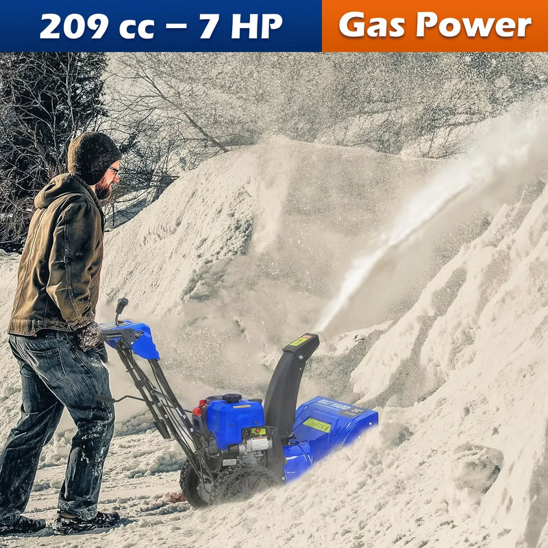 Ace Series 24-Inch 2-Stage Gas Snow Blower: 209cc 7HP 4-Cycle Engine, Electric Start, LED Lights, Self-Propelled, and 13" Flat-Free Wheels