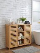 Bamboo 4 Tier Floor Cabinet with Doors, Freestanding Storage by 2Dropme