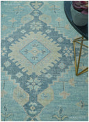 Turkish Serapi Blue and Beige Hand Knotted Wool Area Rug 9x12