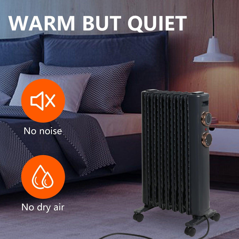 1500W Portable Electric Radiator Oil Filled Heater With 3 Heating Modes, Adjustable Thermostat, Matte Black