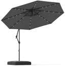 10 Feet Solar Offset Hanging Umbrella with Base and 32 LED Lights-Gray by DirectDeals
