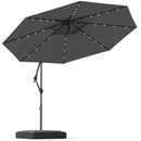 10 Feet Solar Offset Hanging Umbrella with Base and 32 LED Lights-Gray by LJGDeals