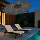 10 Feet Solar Offset Hanging Umbrella with Base and 32 LED Lights-Gray by LJGDeals