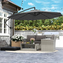 10 Feet Solar Offset Hanging Umbrella with Base and 32 LED Lights-Gray by DirectDeals