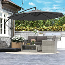 10 Feet Solar Offset Hanging Umbrella with Base and 32 LED Lights-Gray by LJGDeals