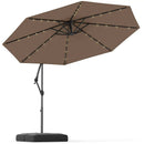 10 Feet Solar Offset Hanging Umbrella with Base and 32 LED Lights-Taupe by LJGDeals