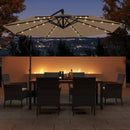 10 Feet Solar Offset Hanging Umbrella with Base and 32 LED Lights-Taupe by DirectDeals
