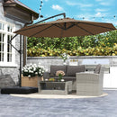 10 Feet Solar Offset Hanging Umbrella with Base and 32 LED Lights-Taupe by LJGDeals