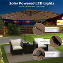 10 Feet Solar Offset Hanging Umbrella with Base and 32 LED Lights-Taupe by LJGDeals