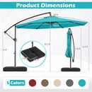 10 Feet Solar Offset Hanging Umbrella with Base and 32 LED Lights-Turquoise by DirectDeals