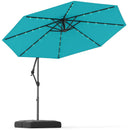 10 Feet Solar Offset Hanging Umbrella with Base and 32 LED Lights-Turquoise by LJGDeals