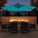 10 Feet Solar Offset Hanging Umbrella with Base and 32 LED Lights-Turquoise by DirectDeals