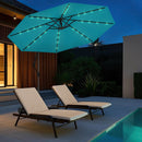 10 Feet Solar Offset Hanging Umbrella with Base and 32 LED Lights-Turquoise by LJGDeals