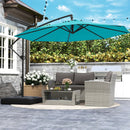 10 Feet Solar Offset Hanging Umbrella with Base and 32 LED Lights-Turquoise by LJGDeals