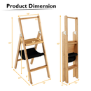 3 Step Foldable Bamboo Step Ladder Stool with Tool Storage Bag-Natural by DirectDeals
