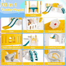10-in-1 Toddler Swing and Slide Set Climber Playset with Basketball Hoop by DirectDeals