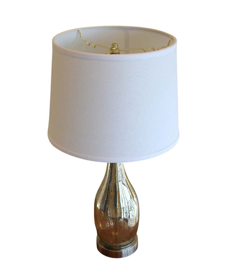 23" Teardrop Lamp Base 2 Pack, Mercury Silver/Gold Glass Table Lamp Set with White Linen Shades