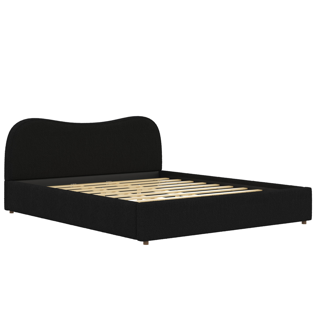 King Size Upholstered Platform Bed with Wooden Slats, photo 8 of 10