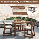 TREXM Rustic Patio Bar Set with Ergonomic Chairs, Solid Wood Slatted Tabletop in Mocha+Beige Cushion by Montret