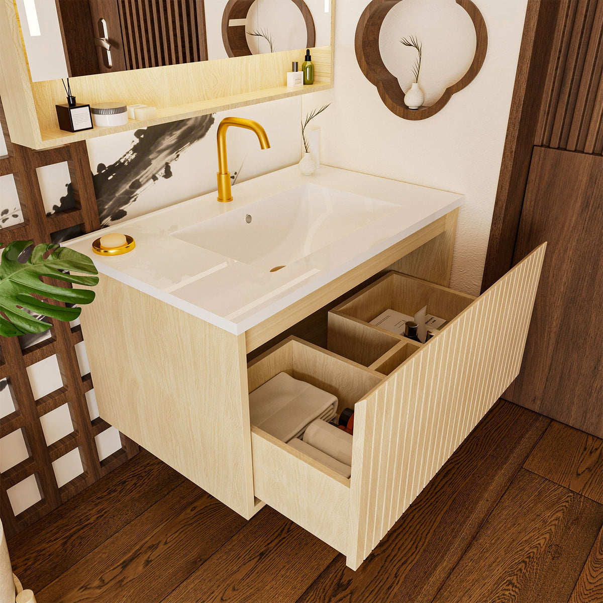 Wall Mounted Floating Bathroom Vanity With Sink And Drawers, photo 4 of 40