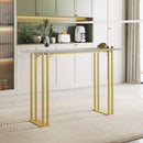 5 Pcs Bar Table and Chairs Set, Modern Gold White Table with 4 Velvet Cushion Bar Stools, Kitchen Counter High Top Table, Breakfast Table Set, Space Saving Table for Home & Kitchen, Gold Frame